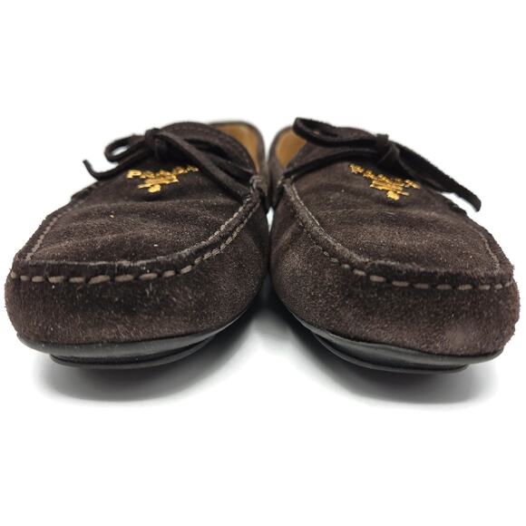 Prada Women’s Loafers Ebano Brown Suede Scamosciato Driving Shoes Itialian - Picture 4 of 16